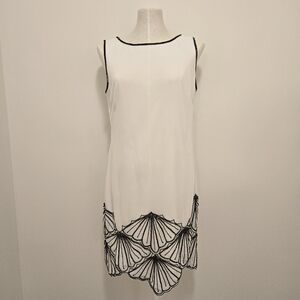 Adrianna Papell Evening White & Black Beaded Dress Size 10‎